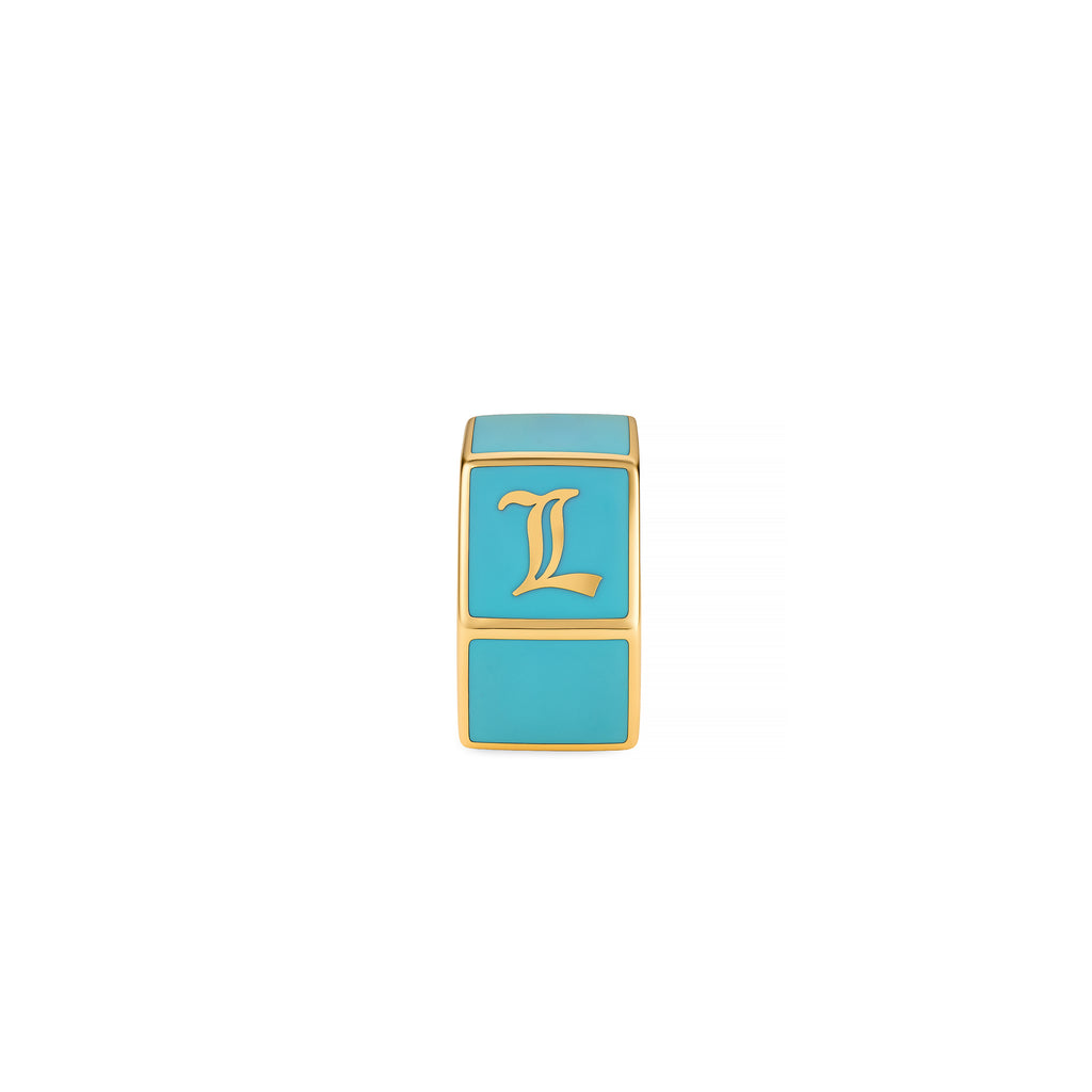 18K Yellow Gold Personalized | Custom Faceted Medium Heart Beat | Aqua Ceramic, 18K Yellow Gold – FoundRae view 3