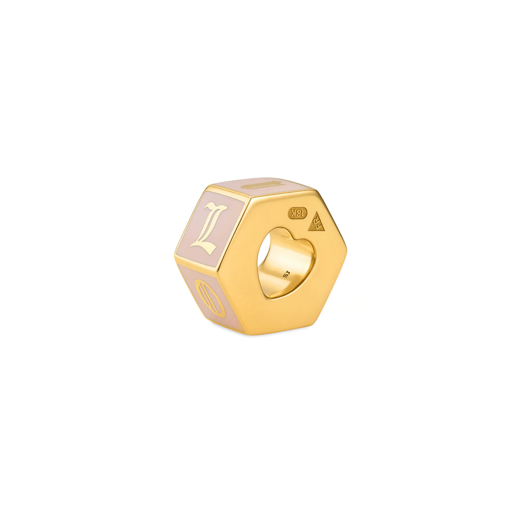 True Love | 'I Love U' Faceted Medium Heart Beat | Blush Ceramic, 18K Yellow Gold view 1