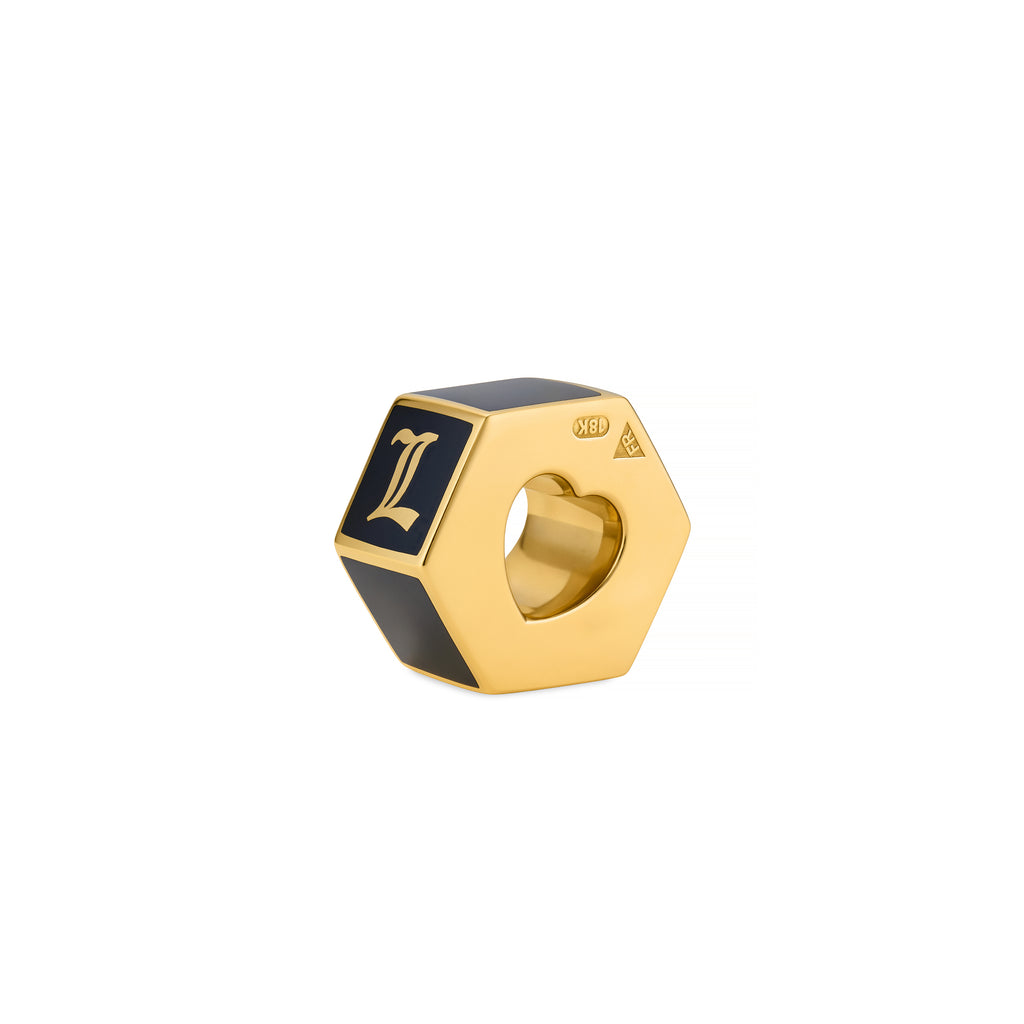 Personalized | Custom Faceted Medium Heart Beat | Black Ceramic, 18K Yellow Gold view 1