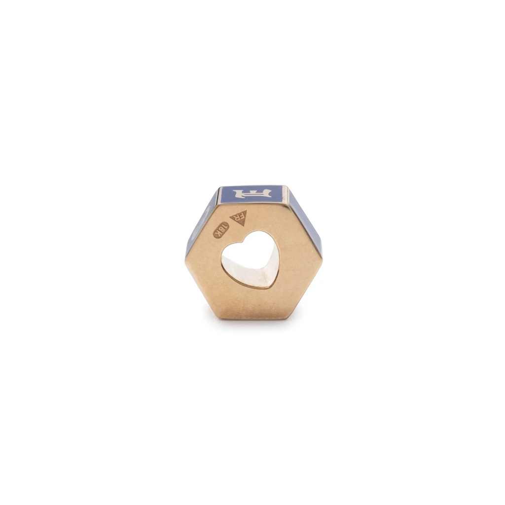 18K Yellow Gold Medium Blue Ceramic Custom Heart Beat : in Yellow Gold – FoundRae view 2
