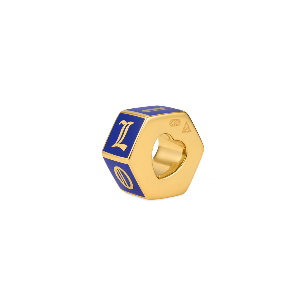 True Love | 'I Love U' Faceted Medium Heart Beat | Blue Ceramic, 18K Yellow Gold view 1