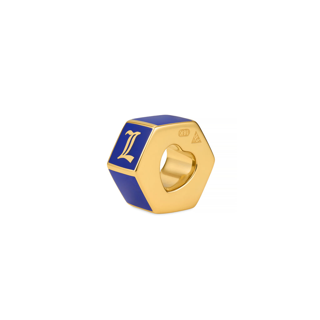 Personalized | Custom Faceted Medium Heart Beat | Blue Ceramic, 18K Yellow Gold view 1