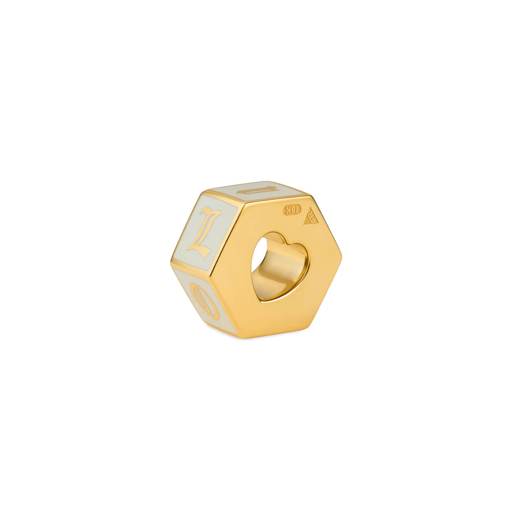 True Love | 'I Love U' Faceted Medium Heart Beat | Cream Ceramic, 18K Yellow Gold view 1