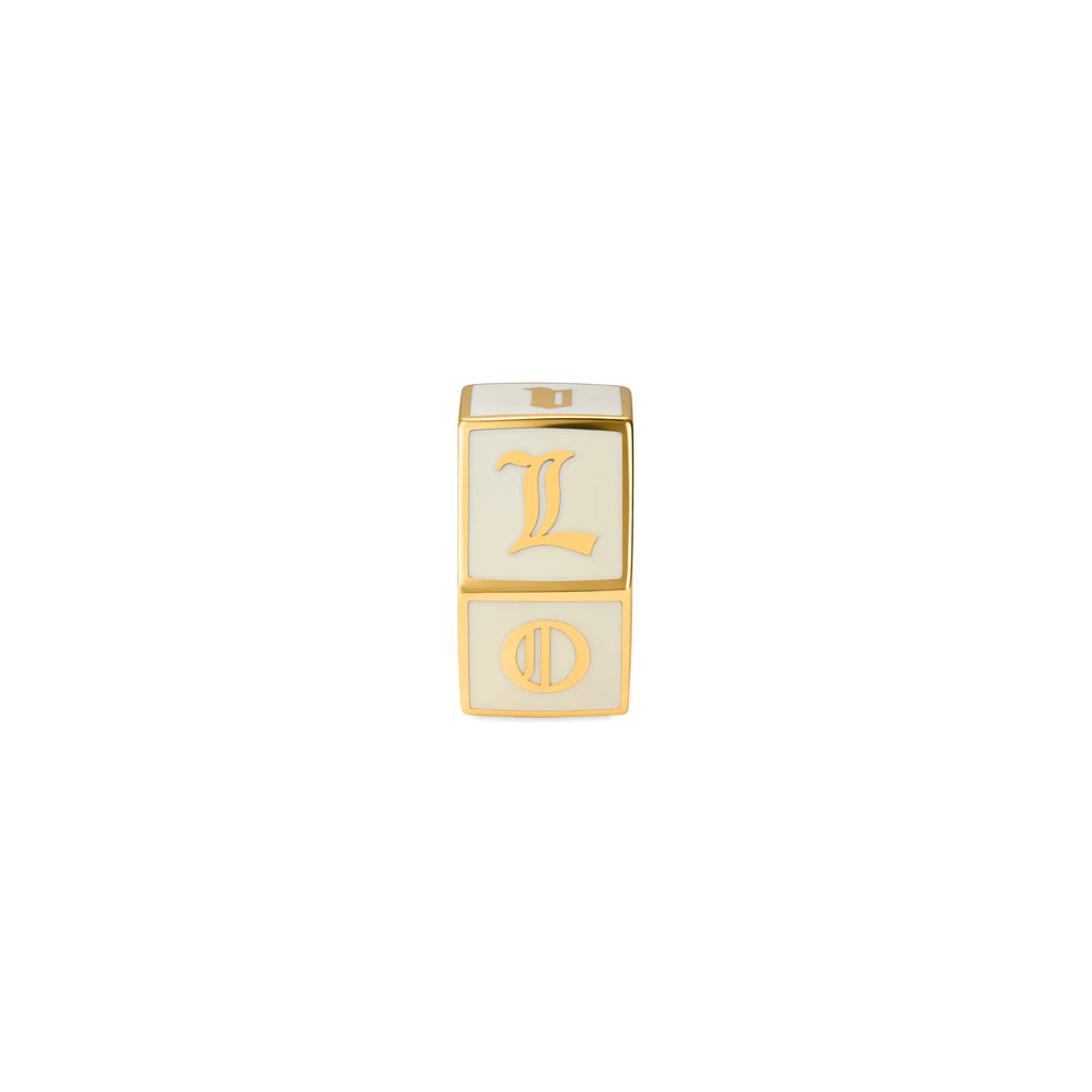 True Love | 'I Love U' Faceted Medium Heart Beat | Cream Ceramic, 18K Yellow Gold view 2
