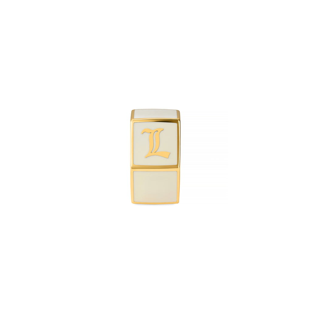 18K Yellow Gold Personalized | Custom Faceted Medium Heart Beat | Cream Ceramic, 18K Yellow Gold – FoundRae view 3