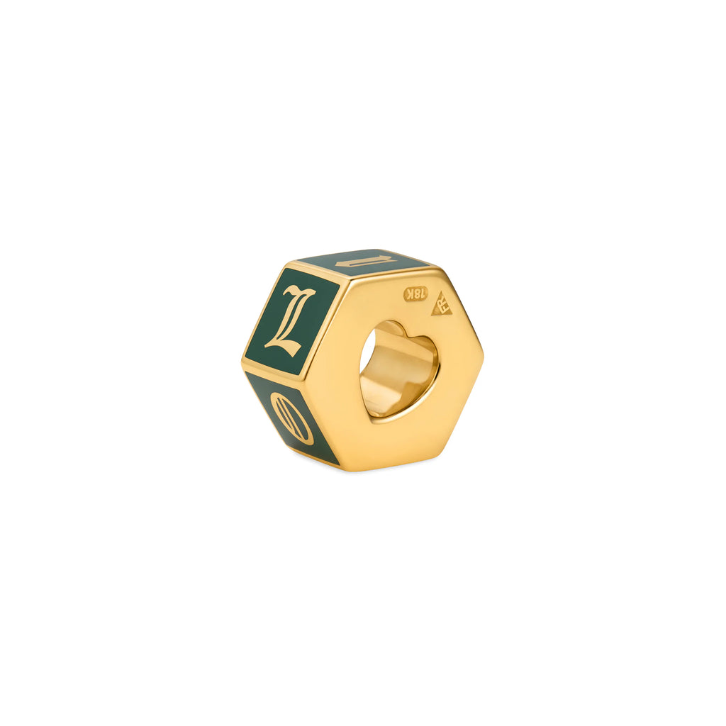 True Love | 'I Love U' Faceted Medium Heart Beat | Olive Ceramic, 18K Yellow Gold view 1
