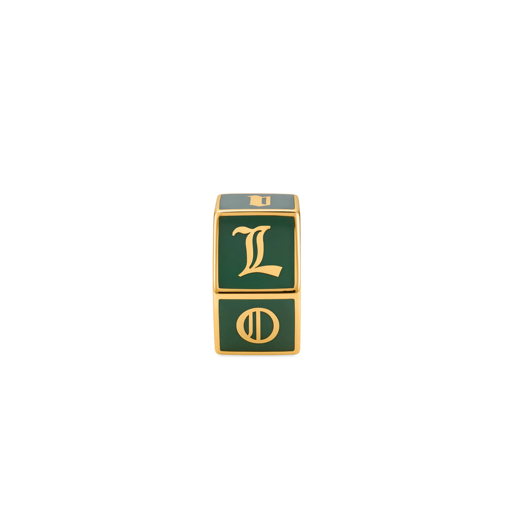 True Love | 'I Love U' Faceted Medium Heart Beat | Olive Ceramic, 18K Yellow Gold view 2