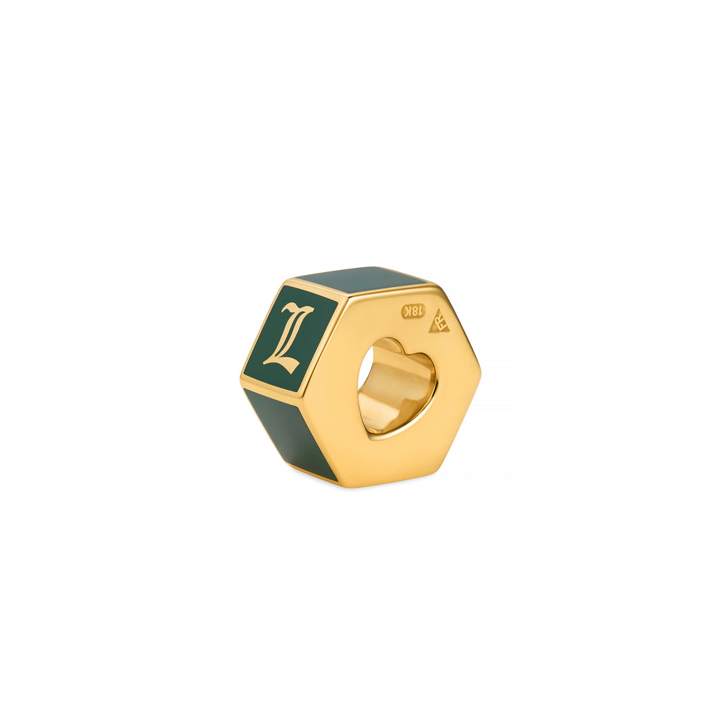 Personalized | Custom Faceted Medium Heart Beat | Olive Ceramic, 18K Yellow Gold view 1