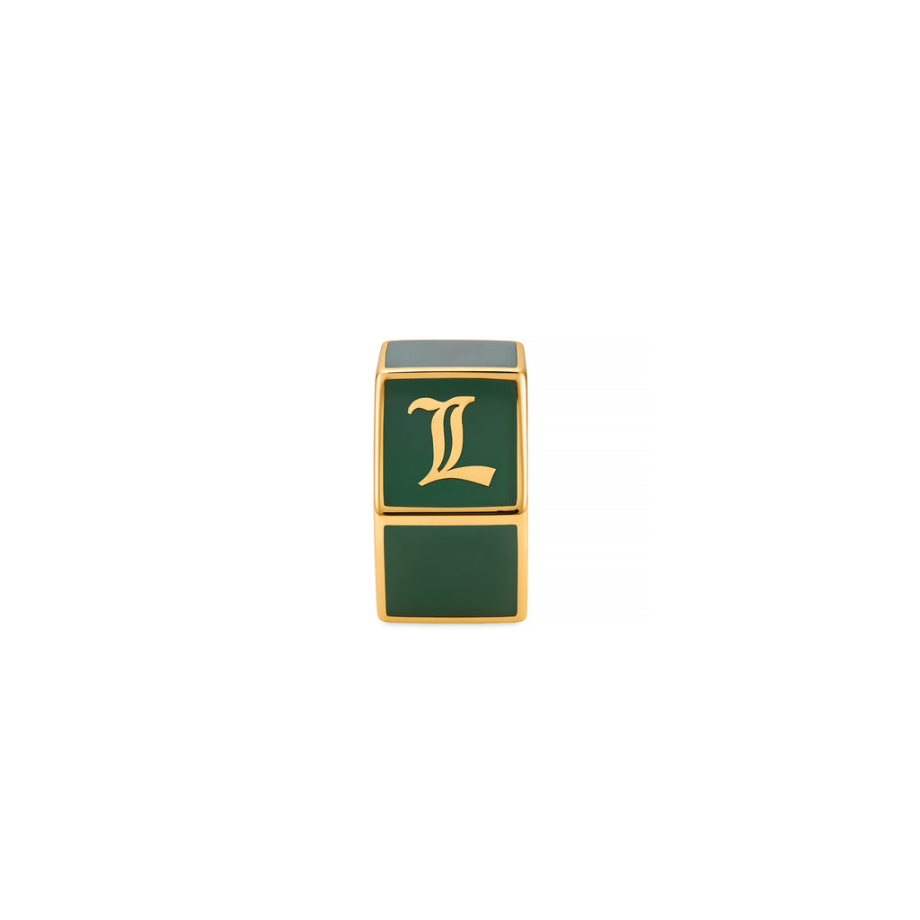 18K Yellow Gold Personalized | Custom Faceted Medium Heart Beat | Olive Ceramic, 18K Yellow Gold – FoundRae view 3