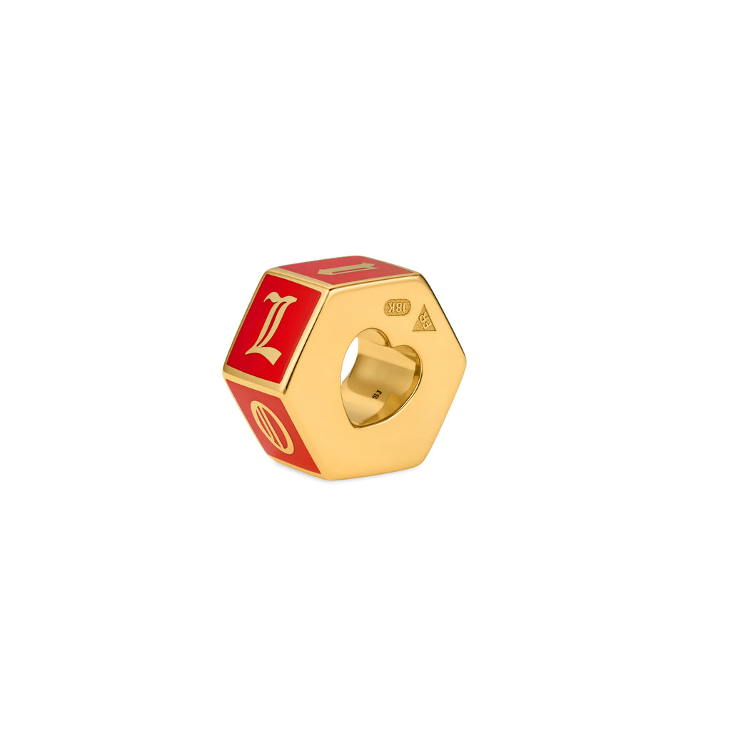 True Love | 'I Love U' Faceted Medium Heart Beat | Red Ceramic, 18K Yellow Gold view 1