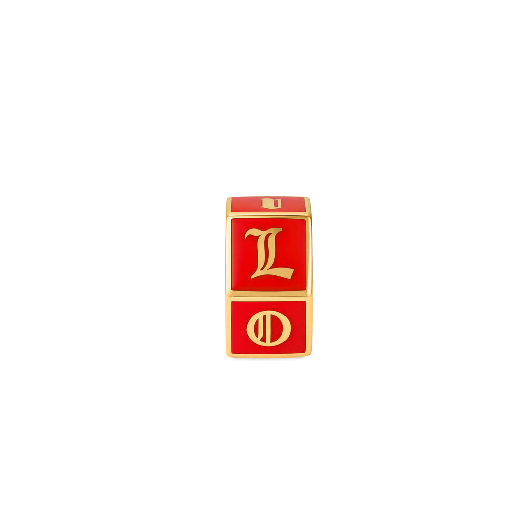 True Love | 'I Love U' Faceted Medium Heart Beat | Red Ceramic, 18K Yellow Gold view 2