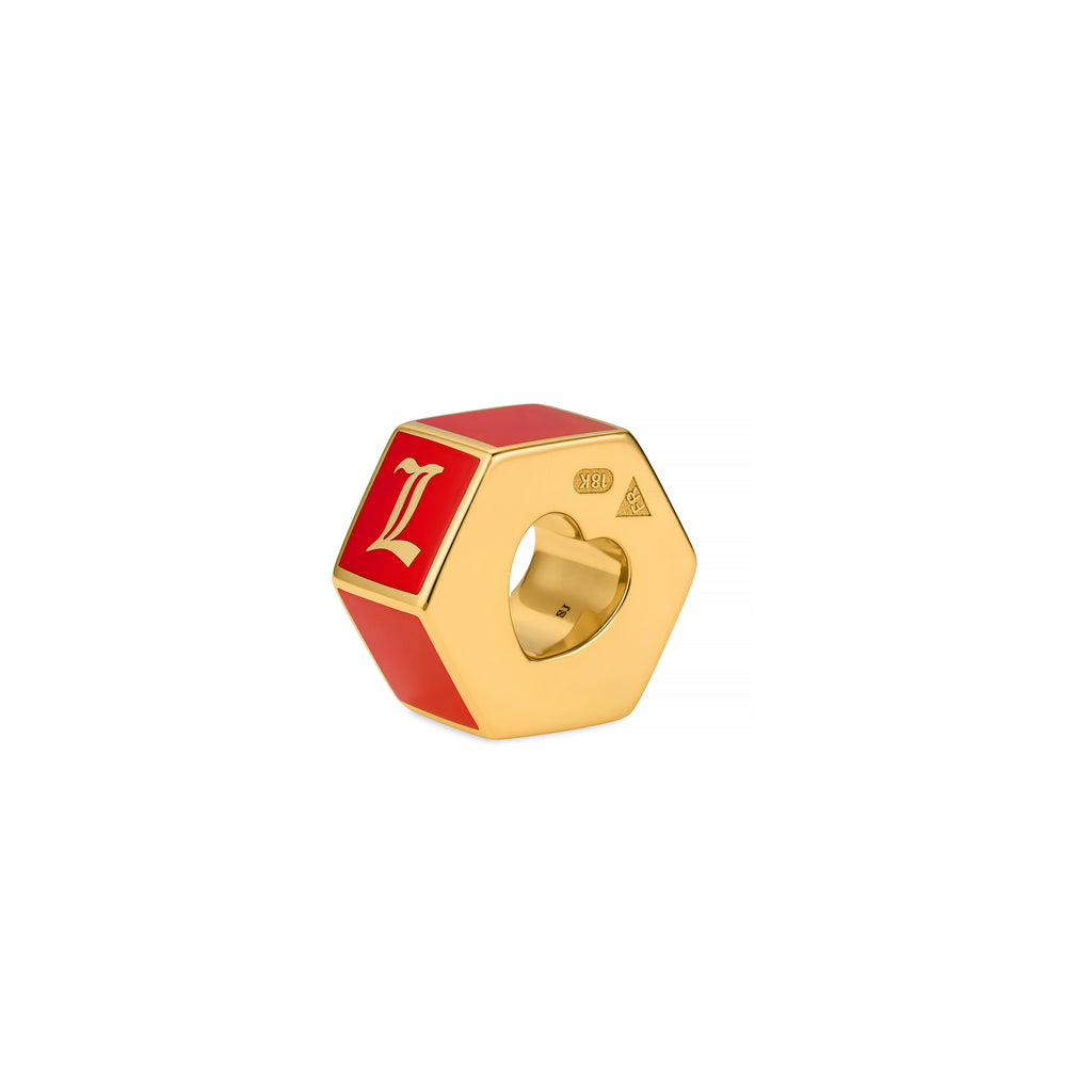 Personalized | Custom Faceted Medium Heart Beat | Red Ceramic, 18K Yellow Gold view 1