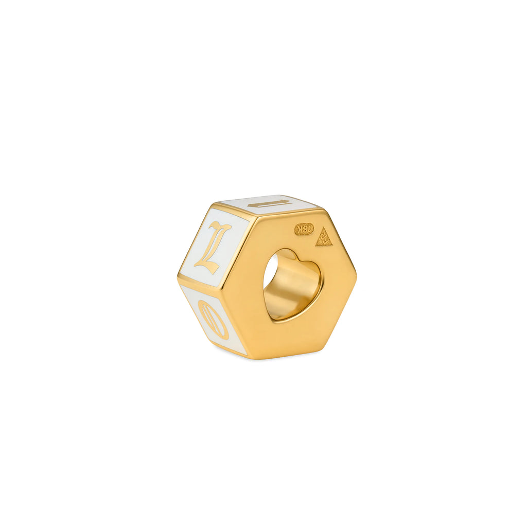 True Love | 'I Love U' Faceted Medium Heart Beat | White Ceramic, 18K Yellow Gold view 1