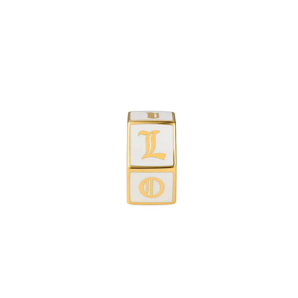 True Love | 'I Love U' Faceted Medium Heart Beat | White Ceramic, 18K Yellow Gold view 2