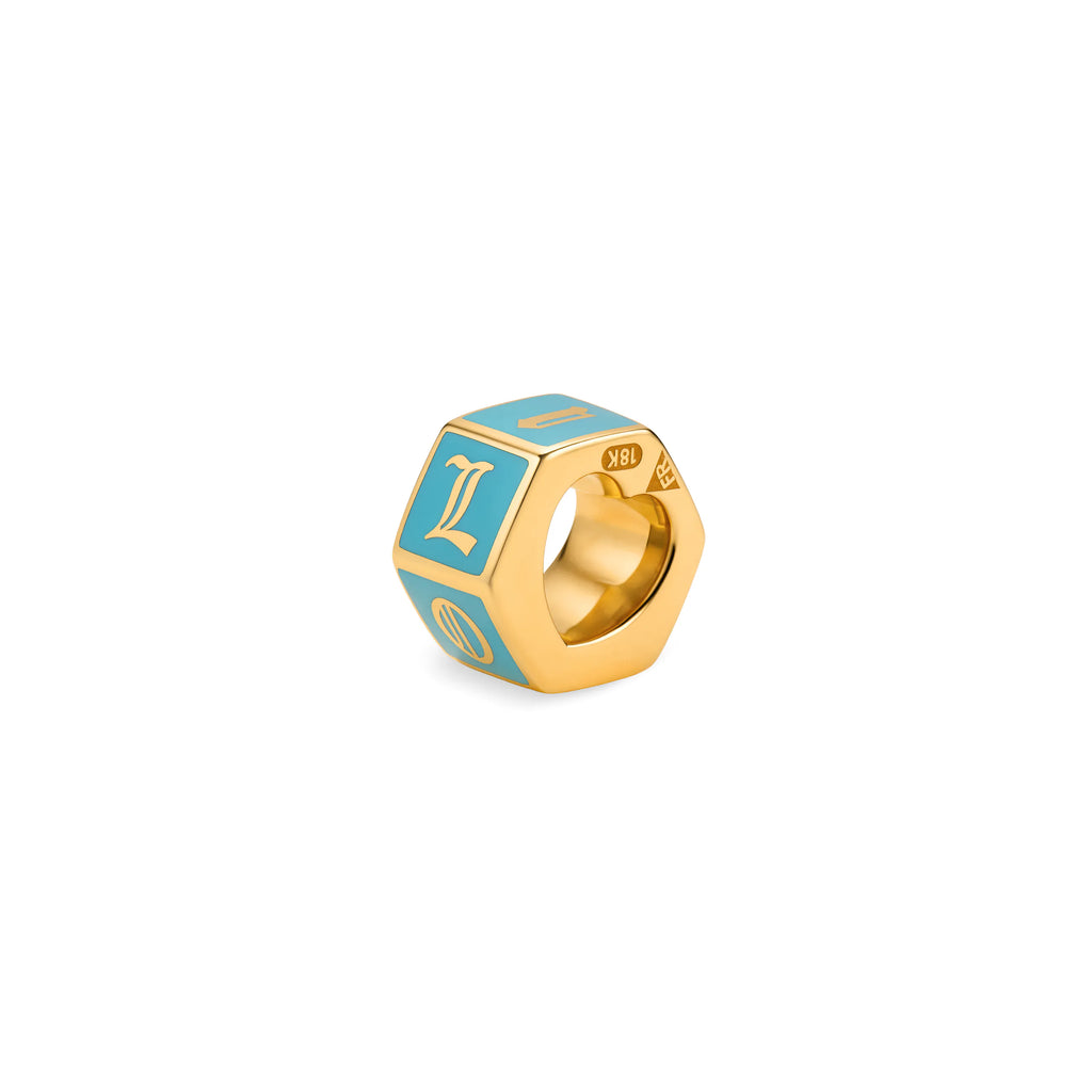 True Love | 'I Love U' Faceted Small Heart Beat | Aqua Ceramic, 18K Yellow Gold view 1