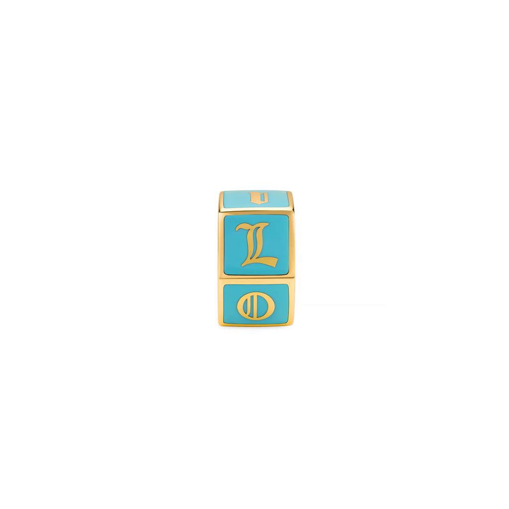 True Love | 'I Love U' Faceted Small Heart Beat | Aqua Ceramic, 18K Yellow Gold view 2