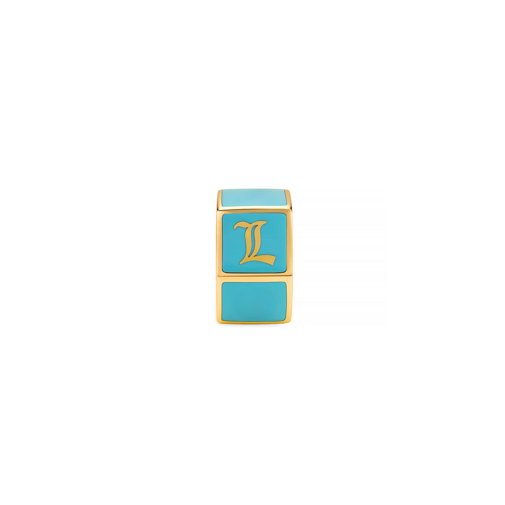 18K Yellow Gold Personalized | Custom Faceted Small Heart Beat | Aqua Ceramic, 18K Yellow Gold – FoundRae view 3