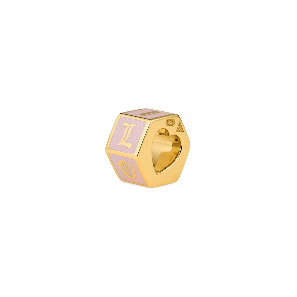 True Love | 'I Love U' Faceted Small Heart Beat | Blush Ceramic, 18K Yellow Gold view 1
