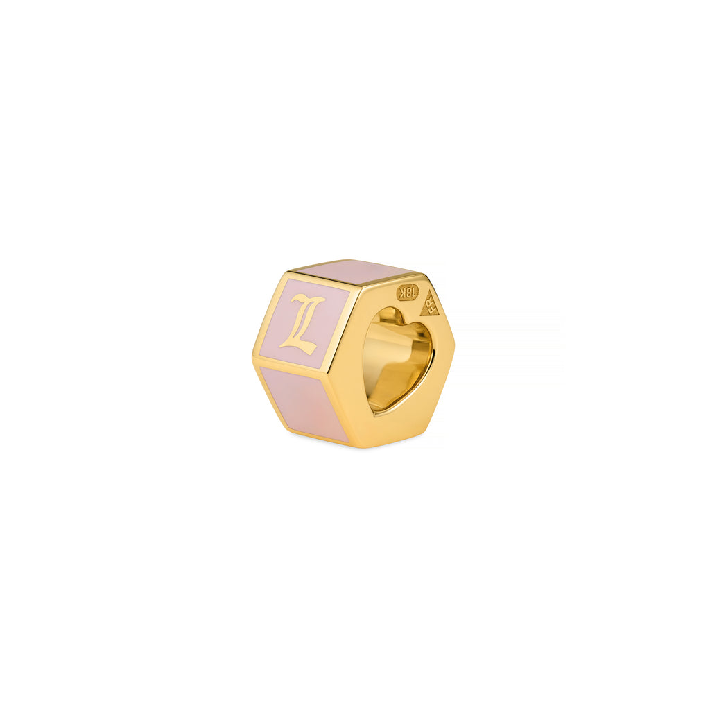 Personalized | Custom Faceted Small Heart Beat | Blush Ceramic, 18K Yellow Gold view 1