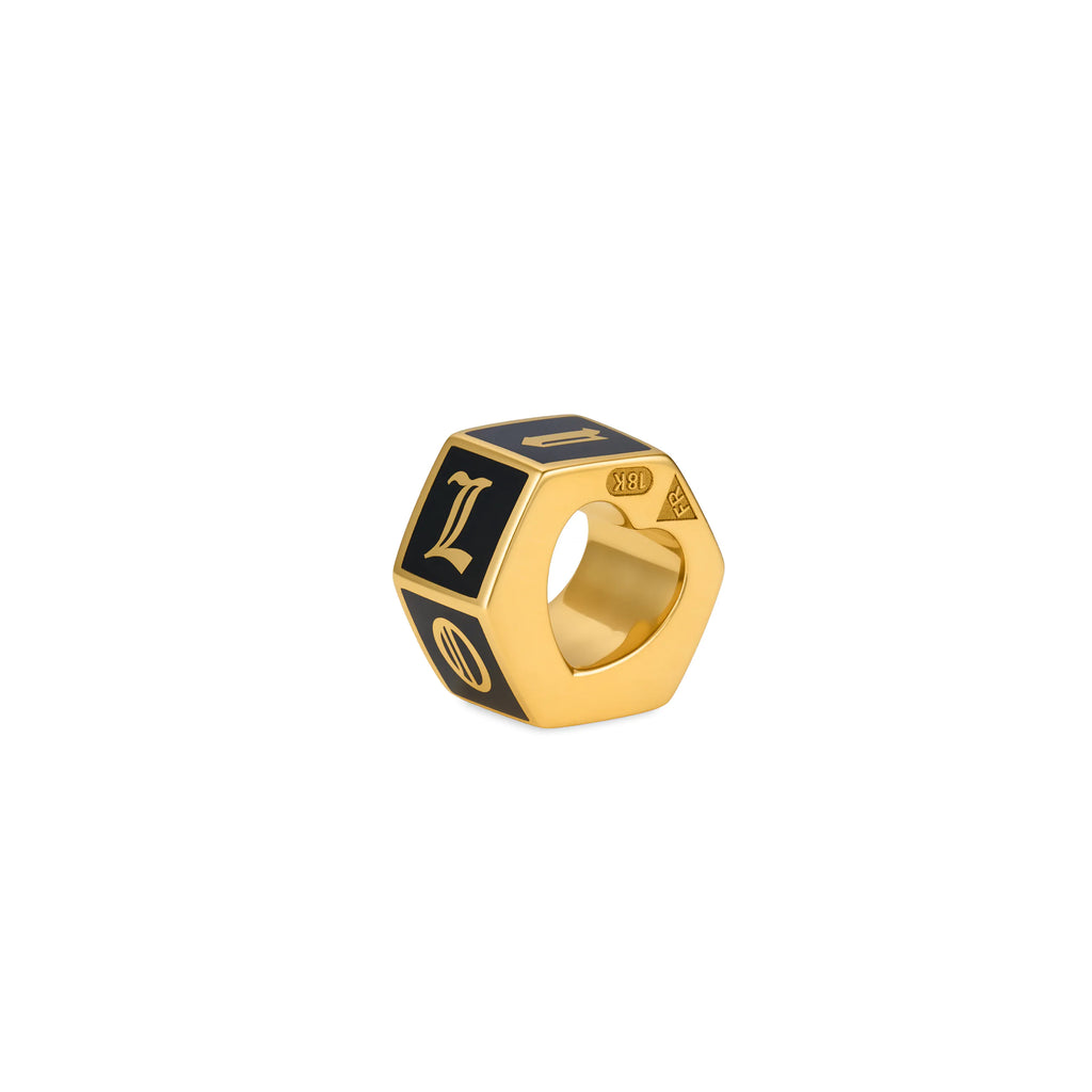 True Love | 'I Love U' Faceted Small Heart Beat | Black Ceramic, 18K Yellow Gold view 1