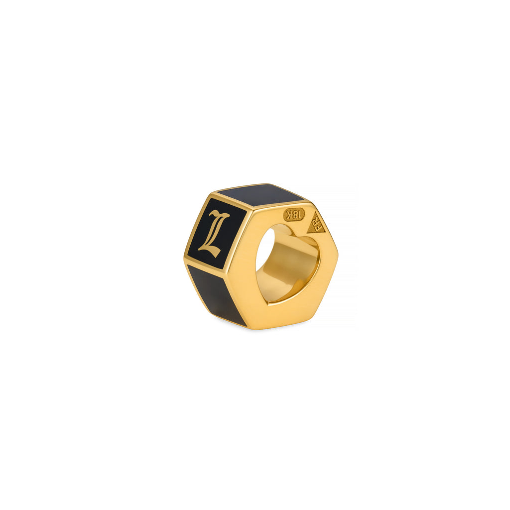 Personalized | Custom Faceted Small Heart Beat | Black Ceramic, 18K Yellow Gold view 1