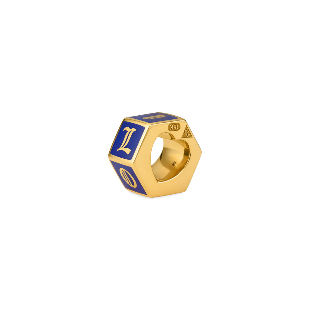 True Love | 'I Love U' Faceted Small Heart Beat | Blue Ceramic, 18K Yellow Gold view 1