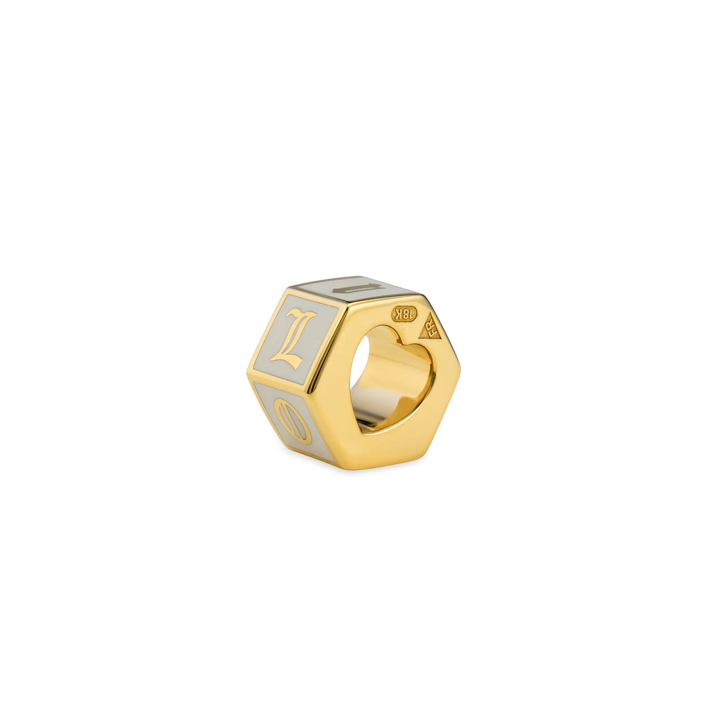 18K Yellow Gold True Love | 'I Love U' Faceted Small Heart Beat | Cream Ceramic, 18K Yellow Gold – FoundRae view 1