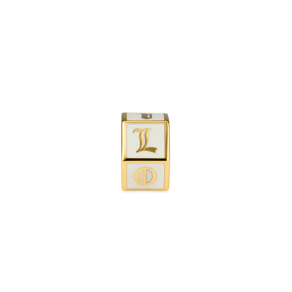 18K Yellow Gold True Love | 'I Love U' Faceted Small Heart Beat | Cream Ceramic, 18K Yellow Gold – FoundRae view 2