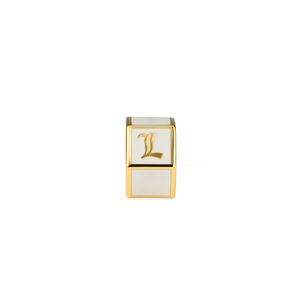 18K Yellow Gold Personalized | Custom Faceted Small Heart Beat | Cream Ceramic, 18K Yellow Gold – FoundRae view 3
