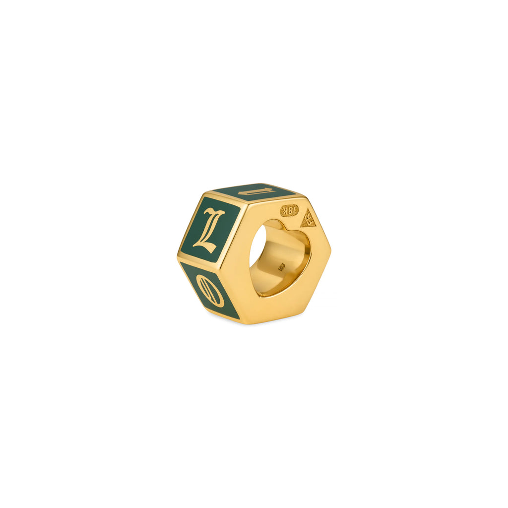 True Love | 'I Love U' Faceted Small Heart Beat | Olive Ceramic, 18K Yellow Gold view 1
