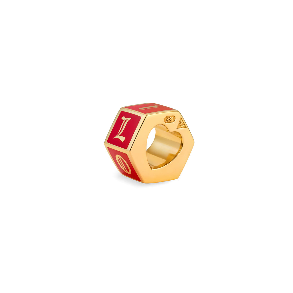 True Love | 'I Love U' Faceted Small Heart Beat | Red Ceramic, 18K Yellow Gold view 1