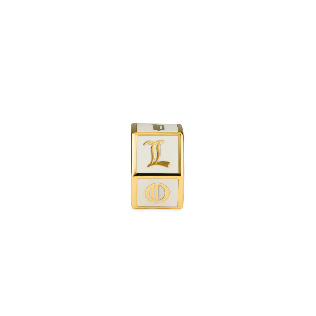 True Love | 'I Love U' Faceted Small Heart Beat | White Ceramic, 18K Yellow Gold view 2