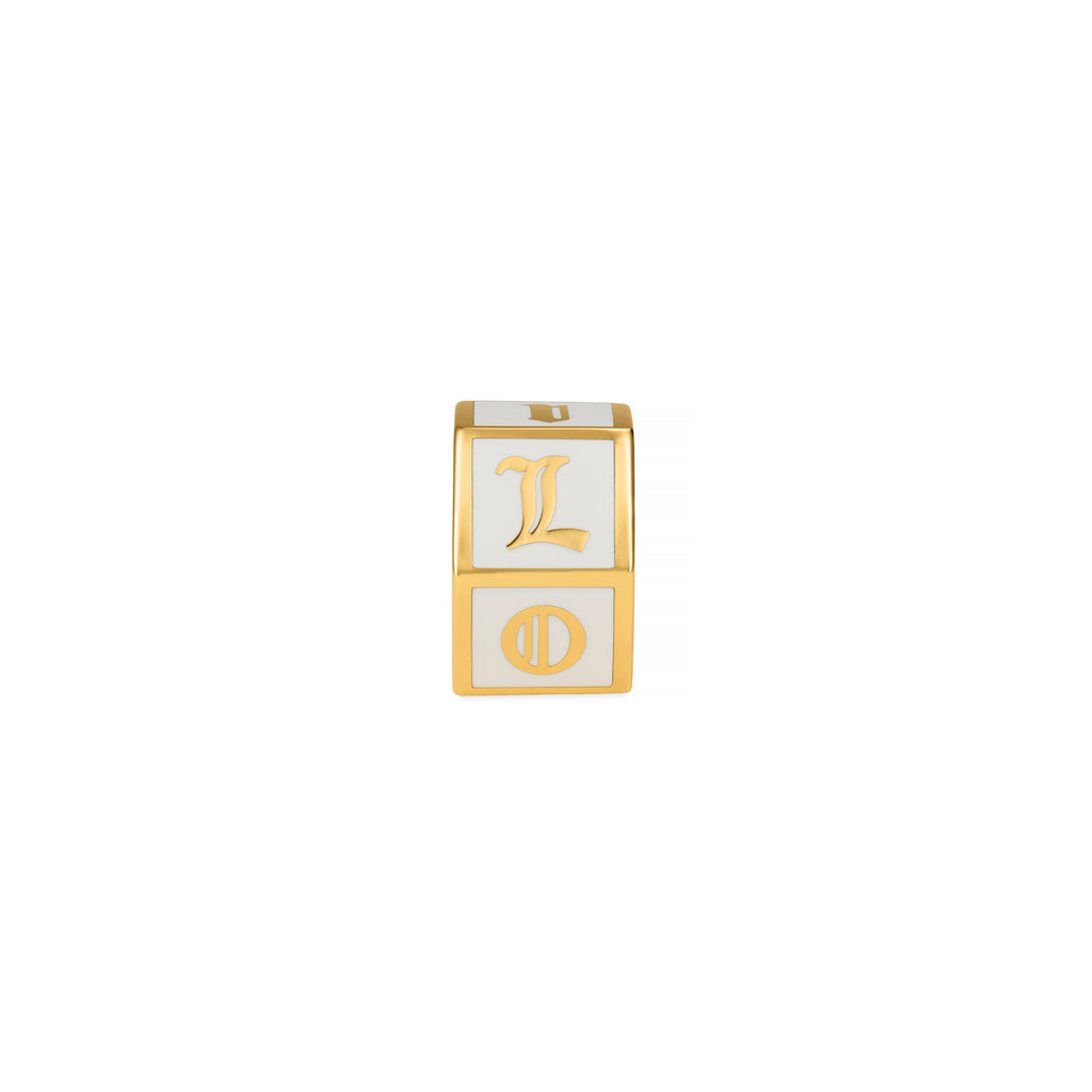 True Love | 'I Love U' Faceted Small Heart Beat | White Ceramic, 18K Yellow Gold view 2