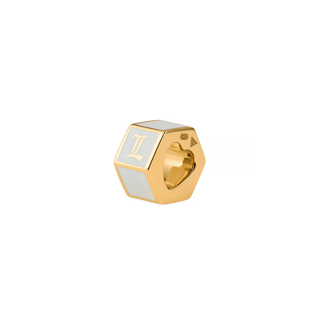 Personalized | Custom Faceted Small Heart Beat | White Ceramic, 18K Yellow Gold view 1