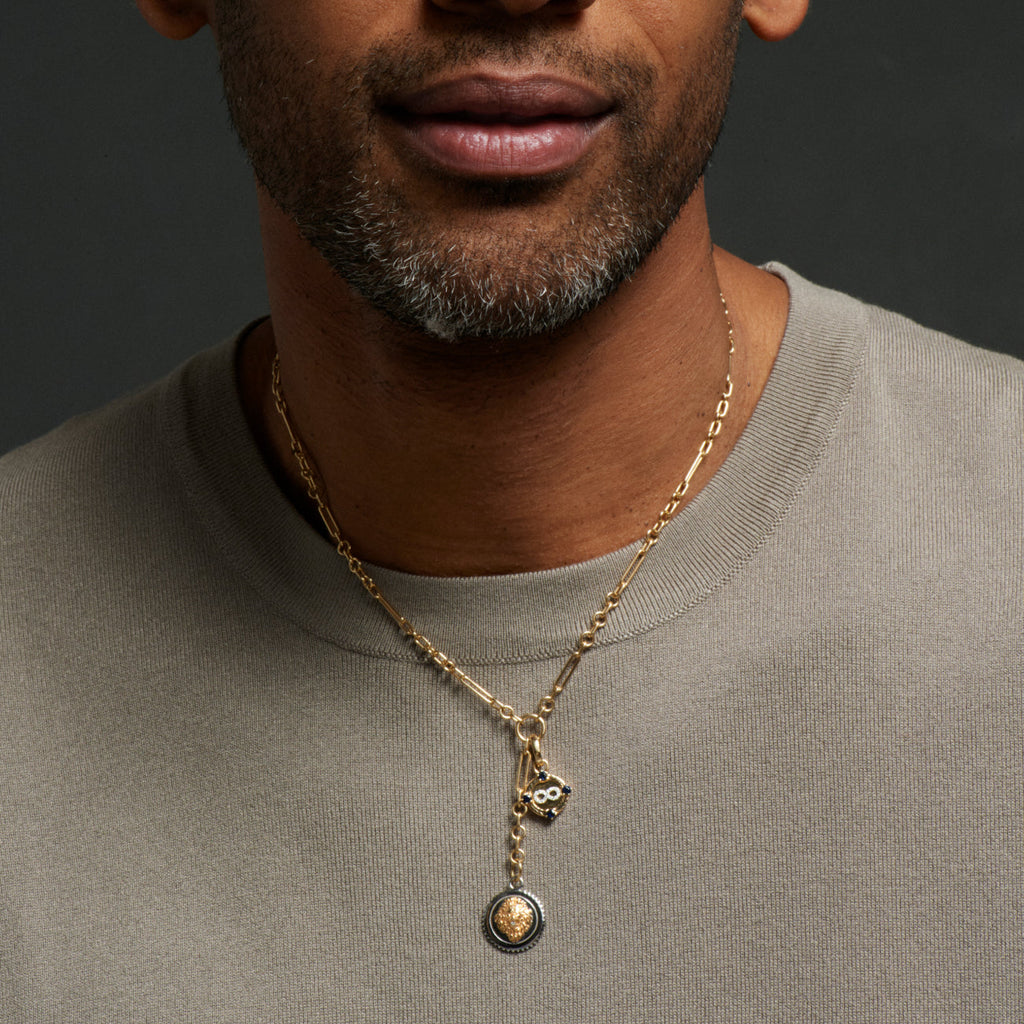 18K Yellow Gold Infinity Braided Wheat Miniature Medallion : in Yellow Gold with Diamonds, Blue Sapphire, and an Annex Link – FoundRae view 3