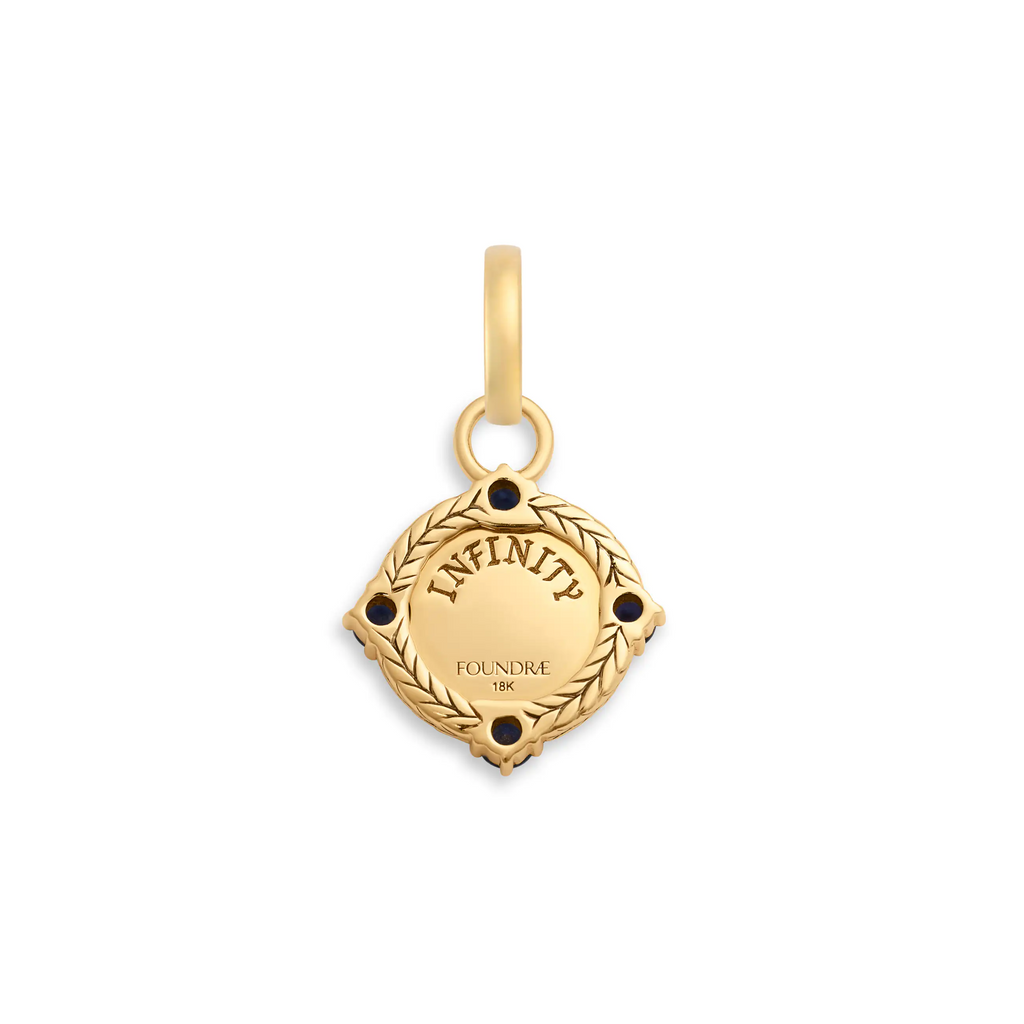 18K Yellow Gold Infinite Gratitude | Infinity Braided Wheat Gemstone Miniature Medallion | Diamonds, Blue Sapphire, 18K Yellow Gold – FoundRae view 6