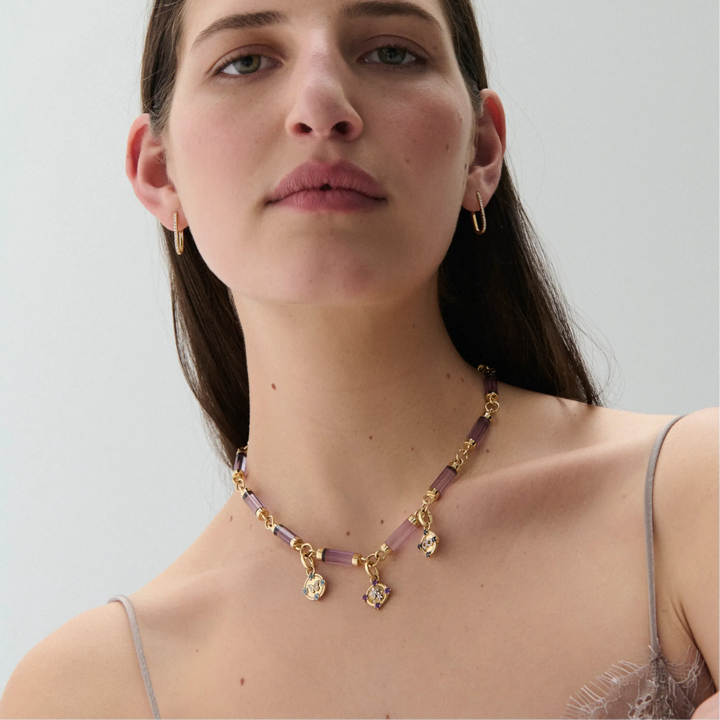Resilience | Blossoms Gemstone Miniature Medallion | Diamonds, Amethyst, Yellow Gold, White Gold view 2