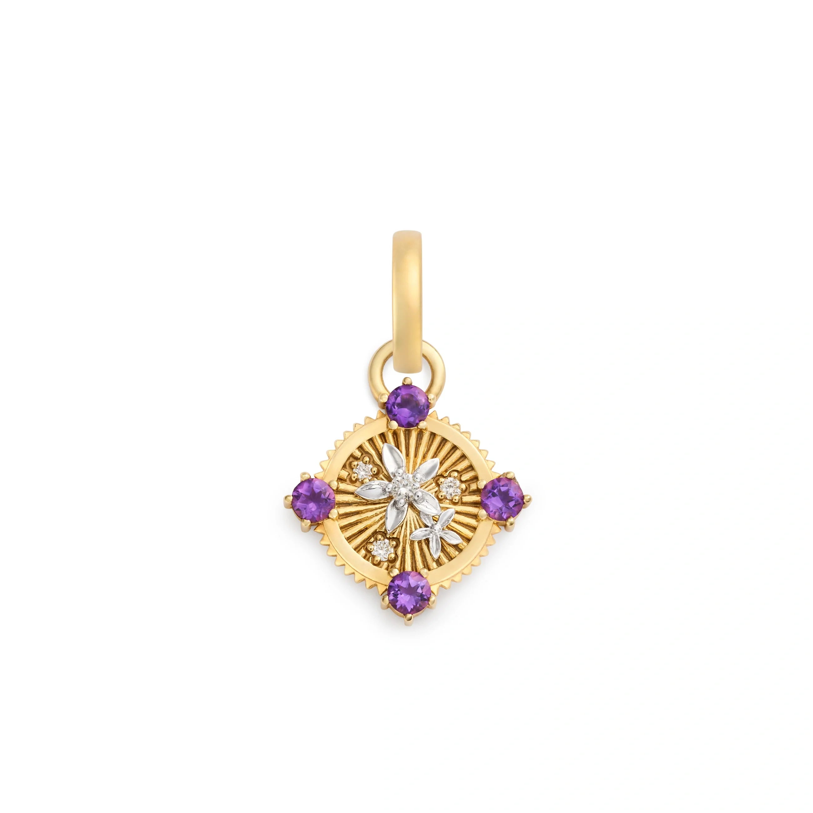 resilience | blossoms gemstone miniature medallion | diamonds, amethyst, yellow gold, white gold