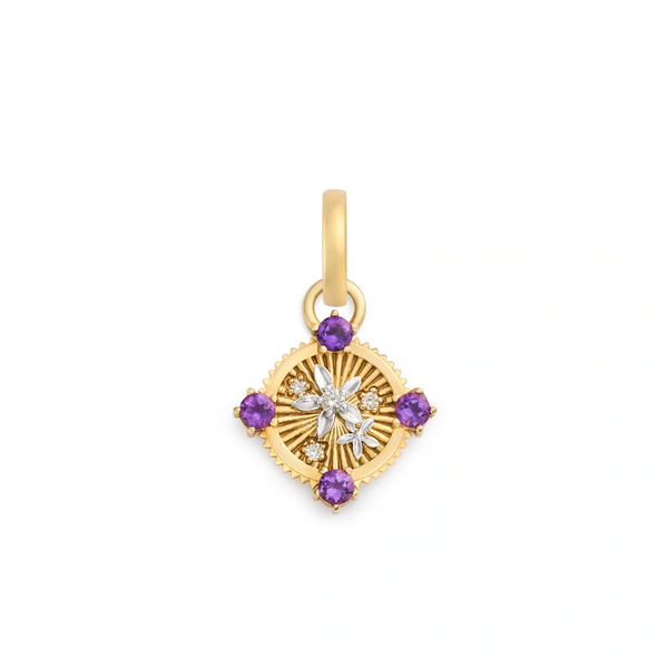Resilience | Blossoms Gemstone Miniature Medallion | Diamonds, Amethyst, Yellow Gold, White Gold
