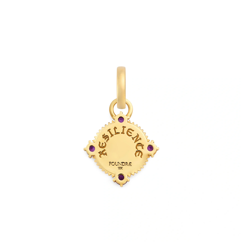 18K Mixed Gold Resilience | Blossoms Gemstone Miniature Medallion | Diamonds, Amethyst, Yellow Gold, White Gold – FoundRae view 2