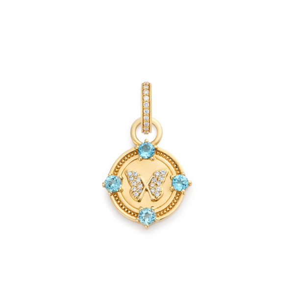 Reverie | Butterfly Gemstone Miniature Medallion | Swiss Blue Topaz, Diamonds, Yellow Gold