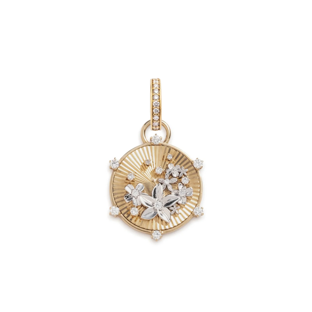 18K Mixed Gold Blossoms Baby Medallion : in Mixed Gold with Diamonds and an Annex Link – FoundRae view 3