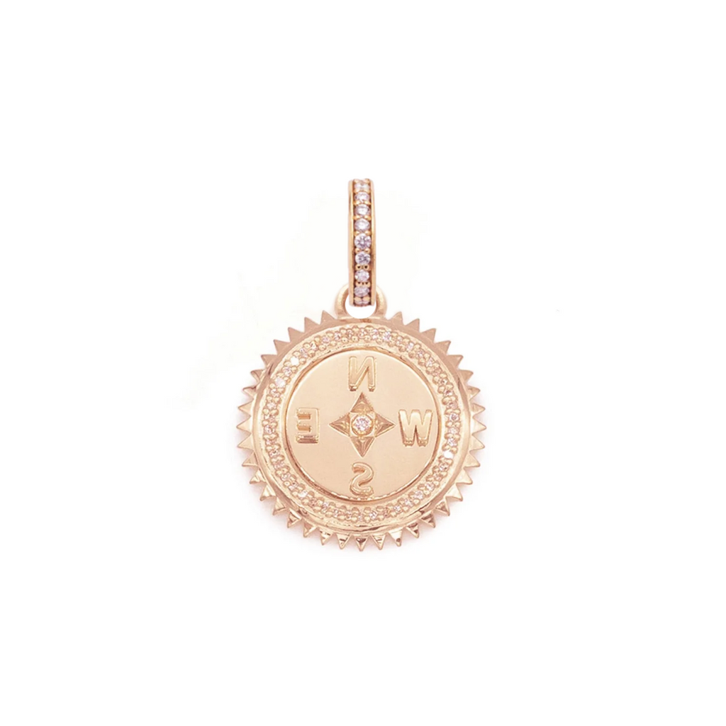 18K Yellow Gold Internal Compass Baby Medallion : in Gold with Diamonds and an Annex Link – FoundRae view 7