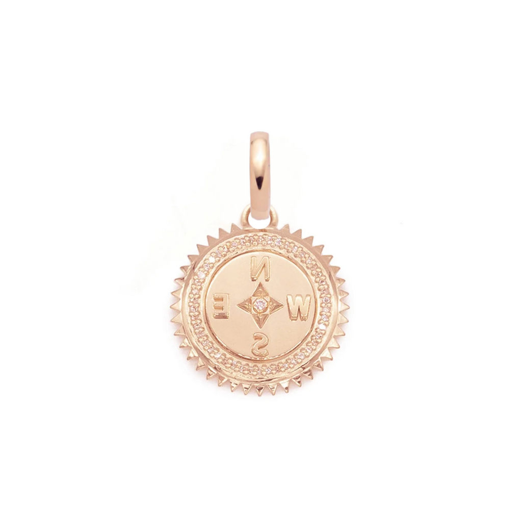 18K Yellow Gold Internal Compass Baby Medallion : in Gold with Diamonds and an Annex Link – FoundRae view 6