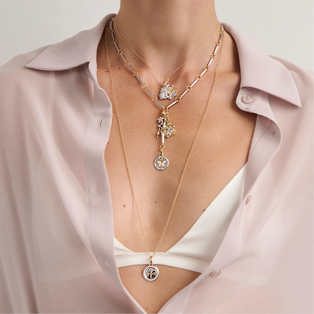 18K Mixed Gold Internal Compass | Baby Medallion | Diamonds, Mixed Gold – FoundRae view 2