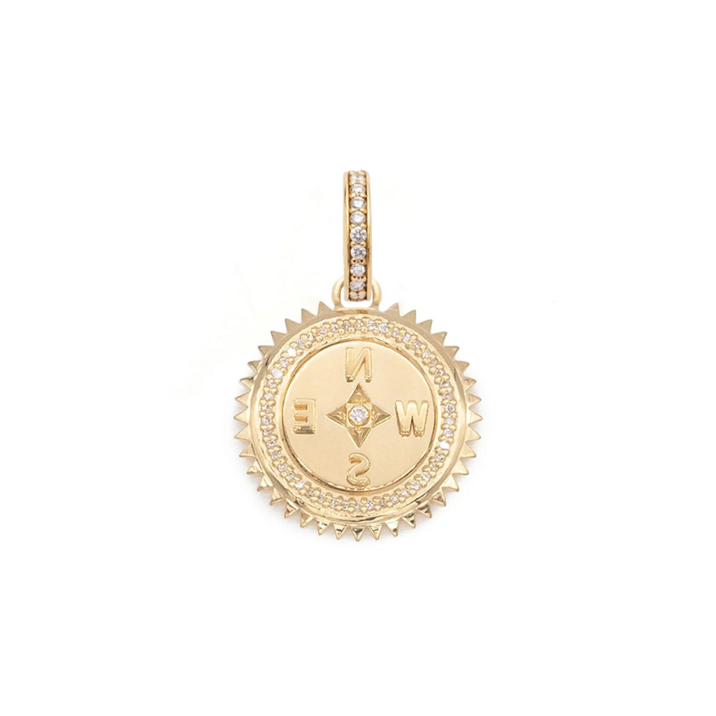 18K Yellow Gold Internal Compass Baby Medallion : in Gold with Diamonds and an Annex Link – FoundRae view 3