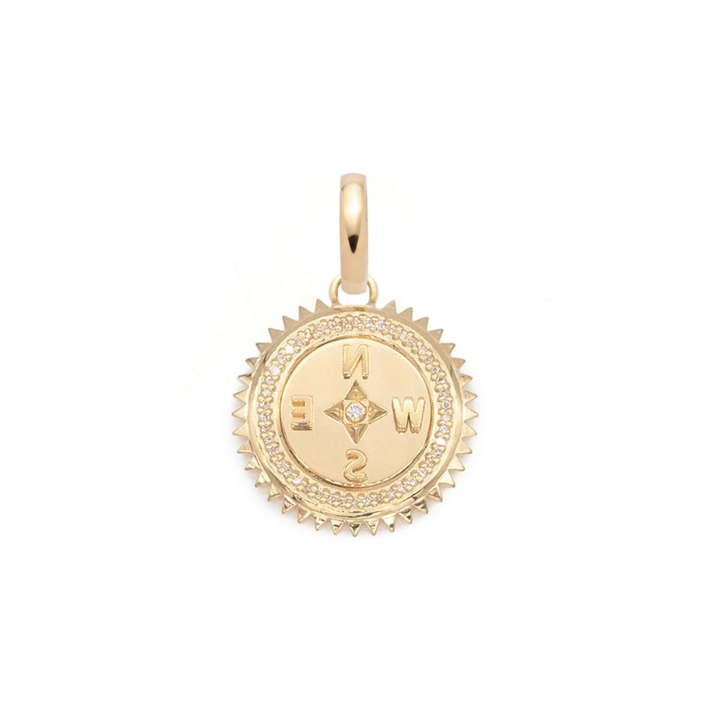 Internal Compass Baby Medallion : in Gold with Diamonds and an Annex Link view 1