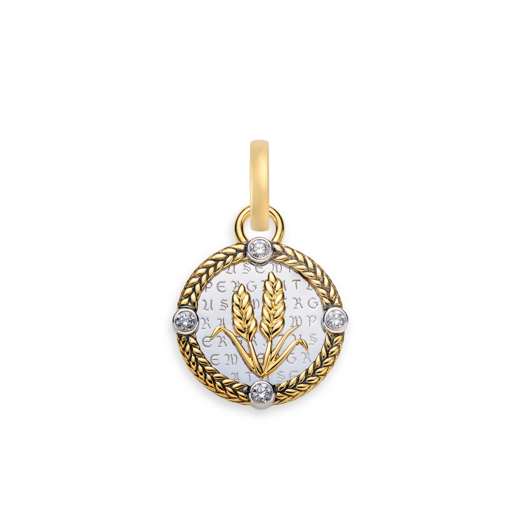 18K Mixed Gold Infinite Gratitude | Braided Wheat Baby Medallion | Diamonds, Mixed Gold – FoundRae view 1