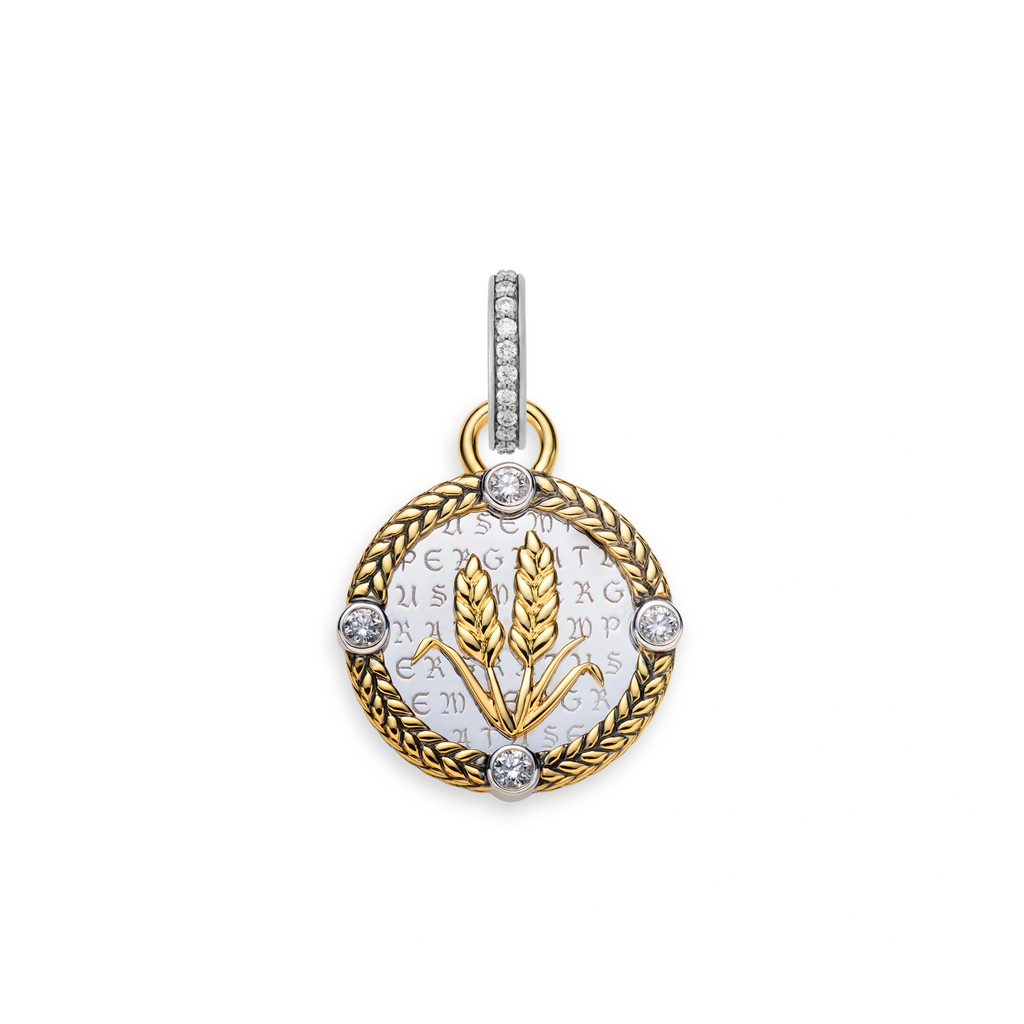 18K Mixed Gold Infinite Gratitude | Braided Wheat Baby Medallion | Diamonds, Mixed Gold – FoundRae view 7