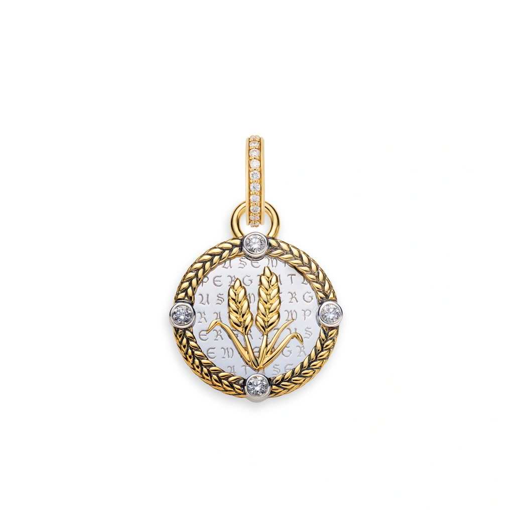 18K Mixed Gold Infinite Gratitude | Braided Wheat Baby Medallion | Diamonds, Mixed Gold – FoundRae view 4